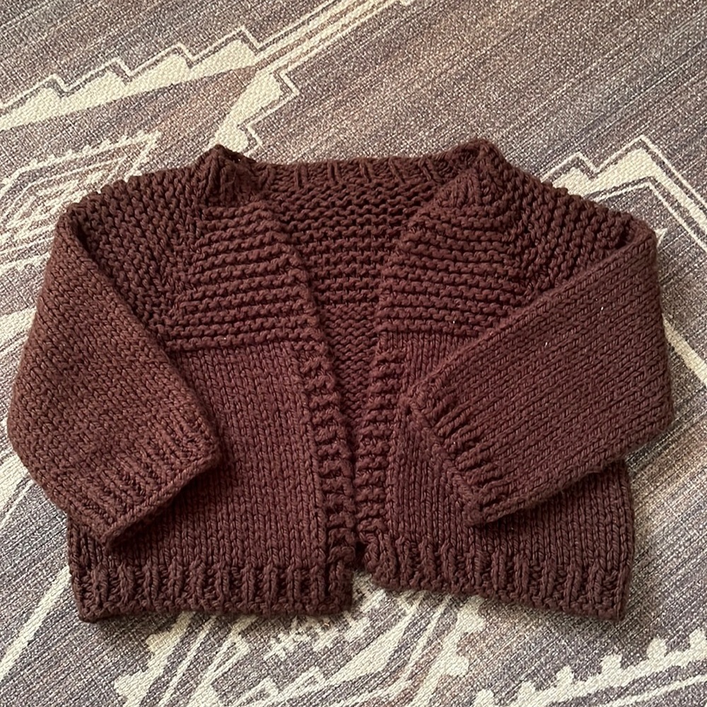 Hand knit maroon/plum colored- cropped cardigan-